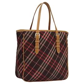 Burberry-BURBERRY Nova Check Blue Label Tote Bag Canvas Pink Silver Auth 118227-Silvery,Pink