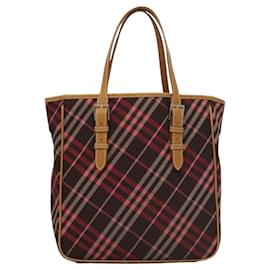 Burberry-BURBERRY Nova Check Blue Label Tote Bag Canvas Pink Silver Auth 118227-Silvery,Pink