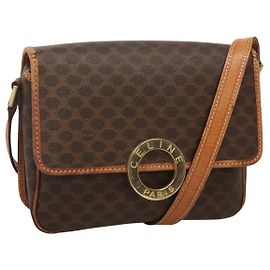 Céline Sac à épaule en toile Macadam CELINE en cuir PVC marron doré Auth 116385 Marron Doré