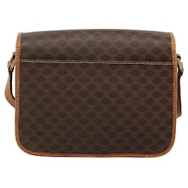 Céline-CELINE Macadam Canvas Shoulder Bag PVC Leather Brown Gold Auth 116385-Brown,Golden