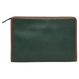 Céline-CELINE Clutch Bag Leather Green Gold Auth 120405-Golden,Green
