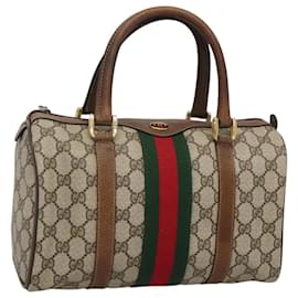 Gucci-GUCCI GG Supreme Web Sherry Line Boston Bag PVC Red Green beige Auth 120065-Red,Beige,Green