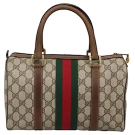 Gucci-GUCCI GG Supreme Web Sherry Line Boston Bag PVC Red Green beige Auth 120065-Red,Beige,Green
