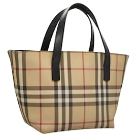 Burberry-BURBERRY Nova Check Hand Bag PVC Beige Silver Auth am8055-Silvery,Beige