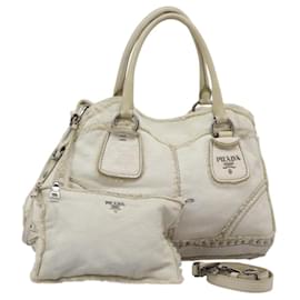 Prada-PRADA Hand Bag Leather 2way Silver White Auth 119542-Silvery,White
