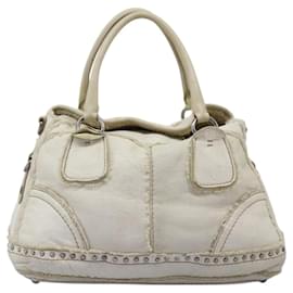 Prada-PRADA Hand Bag Leather 2way Silver White Auth 119542-Silvery,White
