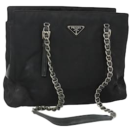 Prada-PRADA Chain Shoulder Bag Nylon Black Auth ac3740-Black