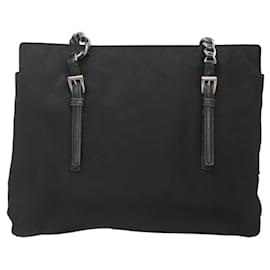 Prada-PRADA Chain Shoulder Bag Nylon Black Auth ac3740-Black