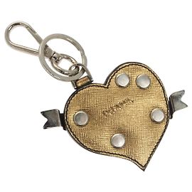 PRADA Key Holder Safiano leather Gold Tone Auth ac3756 Other