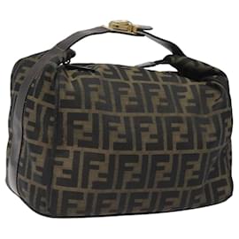 Fendi-FENDI Zucca Canvas Hand Bag Black Brown Auth ar13415-Brown,Black