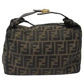 Fendi-FENDI Zucca Canvas Hand Bag Black Brown Auth ar13415-Brown,Black