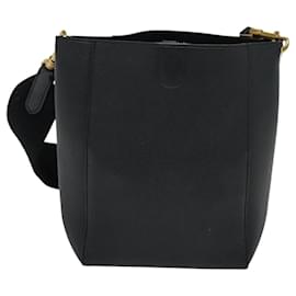 Céline-CELINE Sangle Bucket Shoulder Bag Leather Black Gold Auth 119393-Black,Golden