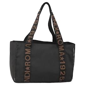 Fendi-FENDI Zucca Canvas Tote Bag Black Silver Auth 119700-Black,Silvery