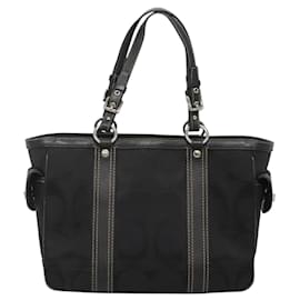 Coach-Sac à main Coach Signature en toile noir argent authentique bs24653-Noir,Argenté