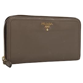 Prada-PRADA Long Wallet Cuir Gris Or Auth am8080-Marron,Doré