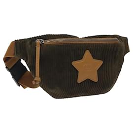 Gucci-GUCCI Waist bag Corduroy Khaki Silver 502095 Auth bs24540-Silvery,Khaki