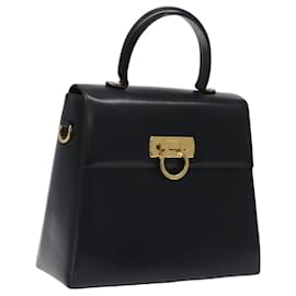Salvatore Ferragamo-Sac à main en cuir Gancini de Salvatore Ferragamo 2 en 1 Noir Or Auth 119596-Noir,Doré