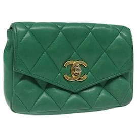 Chanel-CHANEL Poche Matelassée en Cuir d'Agneau Vert Or CC Auth BA1293-Doré,Vert