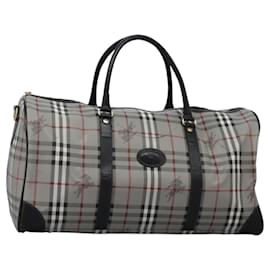 Autre Marque-Burberrys Nova Check Boston Bag PVC Gray Gold Auth 118312-Brown,Golden