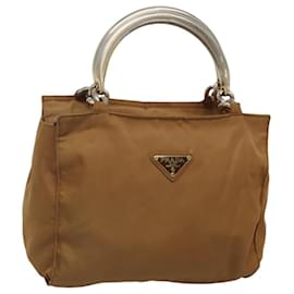 Prada-PRADA Sac à main en nylon marron doré Auth 120116-Marron,Doré