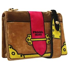Prada-Sac à épaule PRADA Velours Marron Or Auth BA1261AM-Marron,Doré