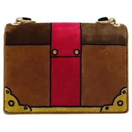 Prada-Sac à épaule PRADA Velours Marron Or Auth BA1261AM-Marron,Doré