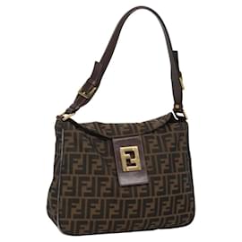 Fendi-Sac à épaule FENDI en toile Zucca noir marron Auth 116318-Marron,Noir