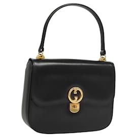 Gucci-Sac à épaule GUCCI en cuir noir et or Auth 119576-Noir,Doré