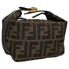 Fendi-Pochette en toile Zucca FENDI Sac à main Noir Marron Auth 116355-Marron,Noir