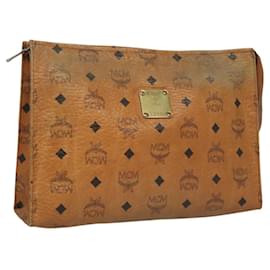 MCM-MCM Vicetos Logogram Sac à Main Clutch en PVC Cuir Marron Or Auth th5879-Marron,Doré