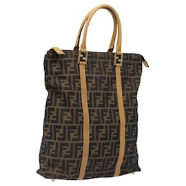 Fendi-Sac à main en toile Zucca FENDI noir marron or Auth ar13475-Marron,Noir,Doré