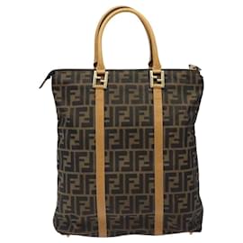 Fendi-Sac à main en toile Zucca FENDI noir marron or Auth ar13475-Marron,Noir,Doré