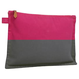 Hermès-HERMES Pochette Bora Bora MM Pochette Toile Rose Argent Auth ac3752-Argenté,Rose