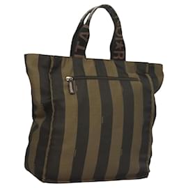 Fendi-Sac fourre-tout en toile FENDI Pecan Noir Marron Argent Auth th5892-Marron,Noir,Argenté