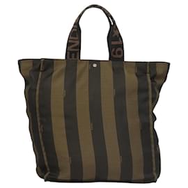 Fendi-Sac fourre-tout en toile FENDI Pecan Noir Marron Argent Auth th5892-Marron,Noir,Argenté