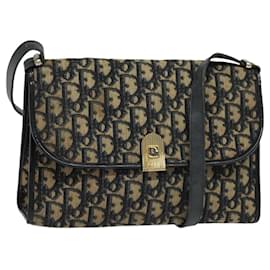 Christian Dior-Sac à épaule en toile Trotter Christian Dior bleu marine or Auth 120192-Doré,Bleu Marine