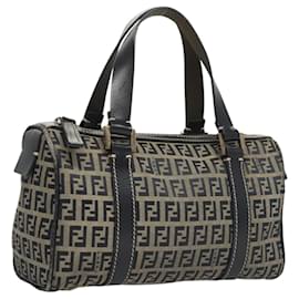 Fendi-Sac à main en toile Zucchino FENDI bleu marine argent authentique ep8665-Argenté,Bleu Marine
