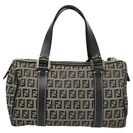 Fendi-Sac à main en toile Zucchino FENDI bleu marine argent authentique ep8665-Argenté,Bleu Marine