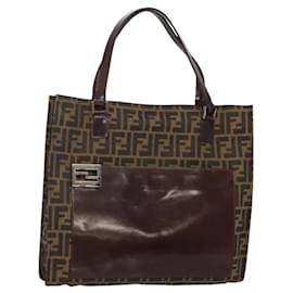 Fendi-FENDI Zucca Canvas Tote Bag Brown Black Auth 116372-Brown,Black