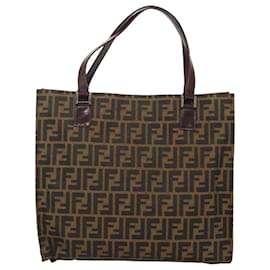 Fendi-Sac fourre-tout en toile Zucca FENDI marron noir Auth 116372-Marron,Noir