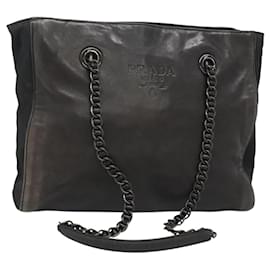 Prada-PRADA Sac à épaule en chaîne en cuir noir Auth ep8669-Noir