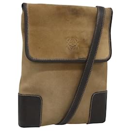 Loewe-LOEWE Sac à épaule Anagram Cuir Suédé Beige Or Auth bs24635-Beige,Doré