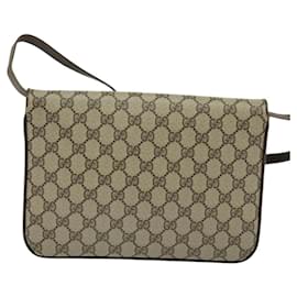 Gucci-Sac à épaule GUCCI GG Supreme en PVC cuir beige or Auth 119310-Beige,Doré