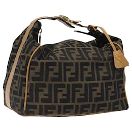 Fendi-Pochette de vanité en toile Zucca FENDI noire marron or Auth bs24461-Marron,Noir,Doré