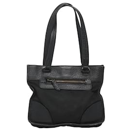 Prada-PRADA Sac à main en nylon cuir noir or Auth 120394-Noir,Doré