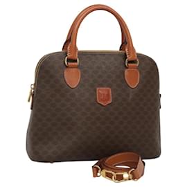 Céline-Sac à main en toile Macadam CELINE en cuir PVC 2 voies marron or Auth 119421-Marron,Doré
