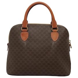 Céline-Sac à main en toile Macadam CELINE en cuir PVC 2 voies marron or Auth 119421-Marron,Doré