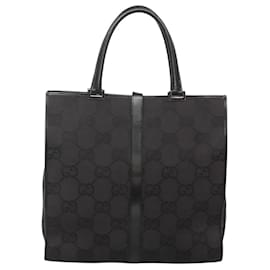 Gucci-GUCCI GG Canvas Jackie Hand Bag Black Silver 002 1064 3444 Auth 119758-Black,Silvery