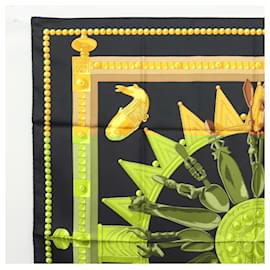 Hermès-Écharpe HERMES Carré 90 ""CUILLERS D'AFRIQUE"" Soie Noir Jaune Auth BA1230-Noir,Jaune