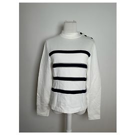 Pull vintage Balenciaga rayé bleu marine et blanc Blanc